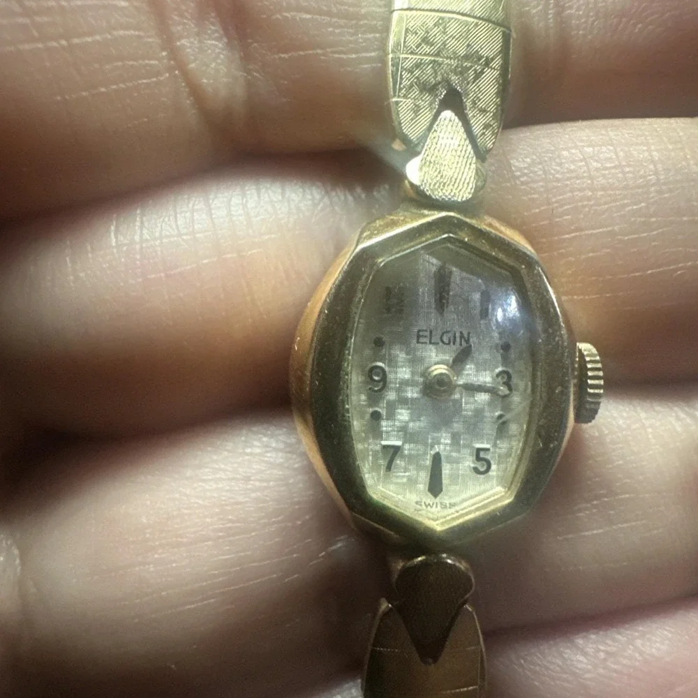 Working Vintage Elgin‎ Ladies Check-board Dial Watch 16mm Fit 6in